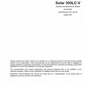 Doosan Daewoo Solar S300lc-v Excavator Service Manual