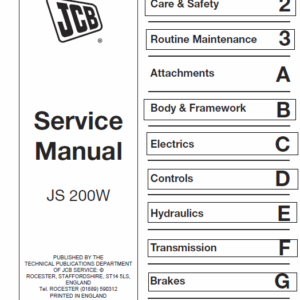 Jcb Js200w Wheeled Excavator Service Manual