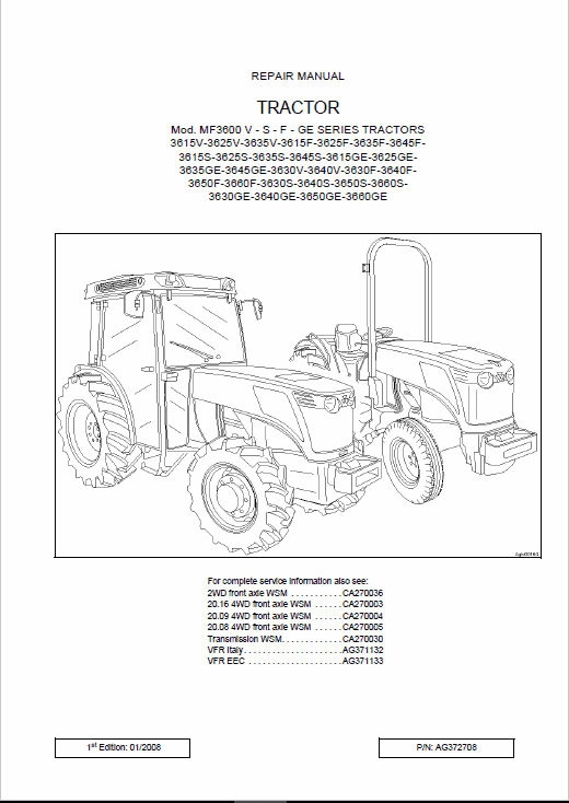 Massey Ferguson Mf3600 V – S – F – Ge Series Tractors Workshop Manual
