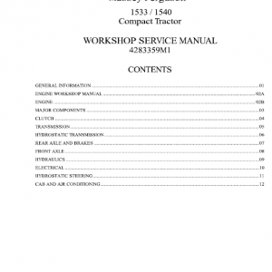 Massey Ferguson 1533, 1540, 1547, 1552, 1560 Tractors Service Workshop Manual