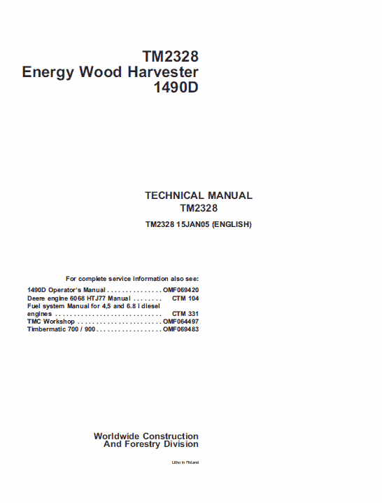 John Deere 1490d Harvester Service Manual Tm-2238
