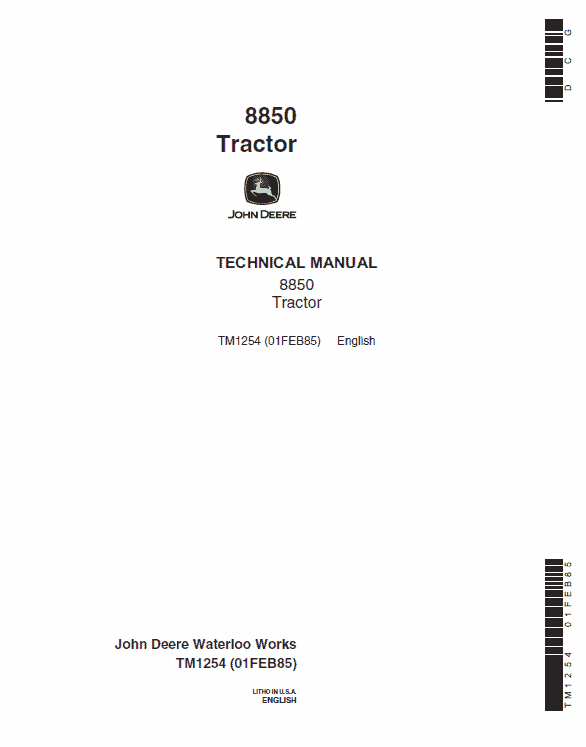 John Deere 8850 Tractor Service Manual Tm-1254