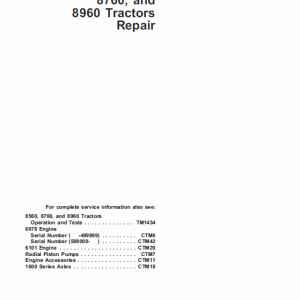 John Deere 8560, 8760, 8960 Tractor Service Manual Tm-1433
