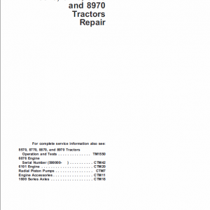 John Deere 8570, 8770, 8870, 8970 Tractor Service Manual Tm-1549
