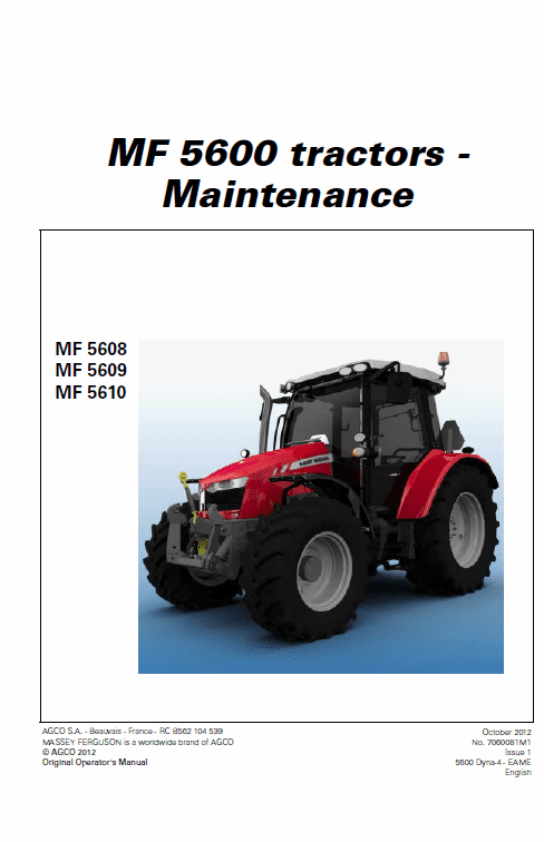 Massey Ferguson 5608, 5609, 5610 Tractors Service Workshop Manual