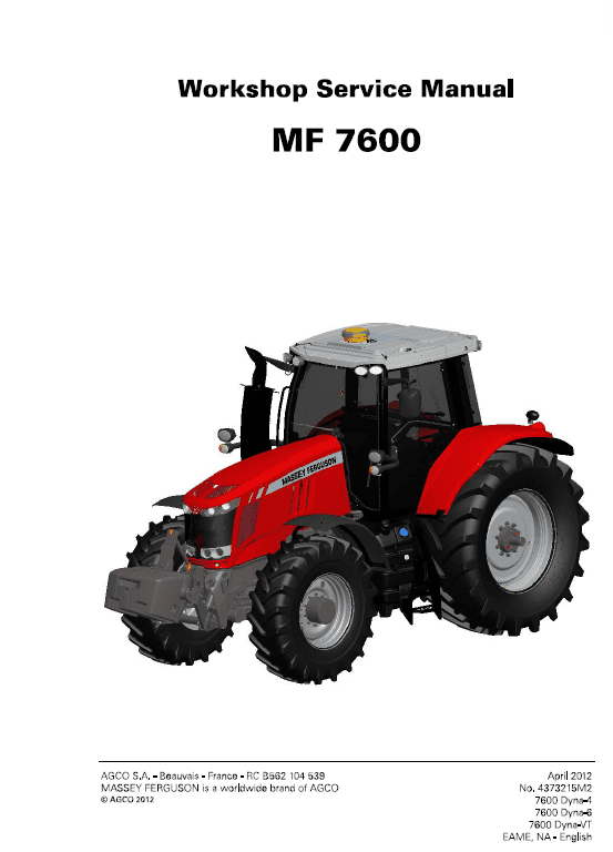 Massey Ferguson 7619, 7620, 7622, 7624, 7626 Tractor Service Manual