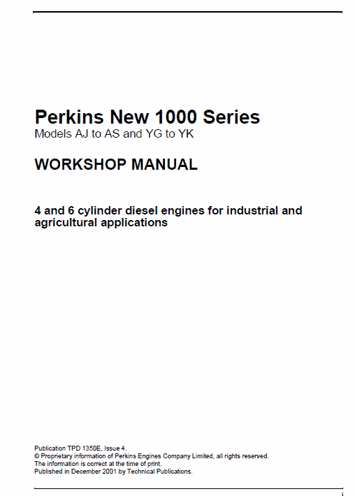 Perkins Engines 1000 Series Workshop Repair Service Manual