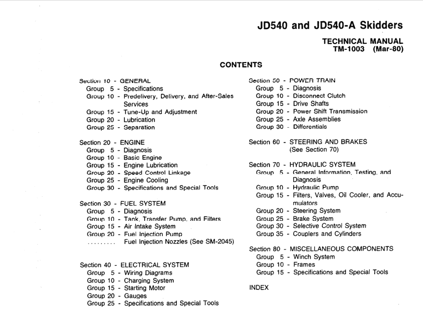 John Deere 540, 540a Skidders Service Manual Tm-1003