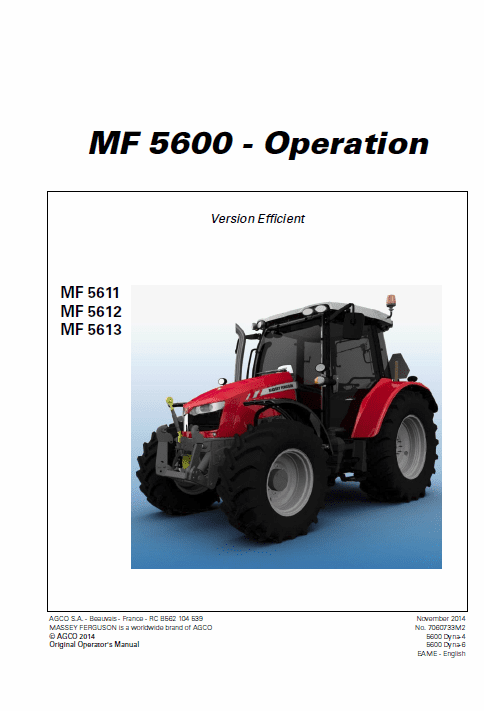 Massey Ferguson 5611, 5612, 5613 Tractors Operating And Maintenance Manual