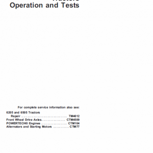 John Deere 6205, 6505 Tractor Service Manual Tm-4612