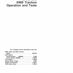 John Deere 8560, 8760, 8960 Tractor Service Manual Tm-1433