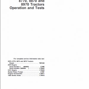 John Deere 8570, 8770, 8870, 8970 Tractor Service Manual Tm-1549