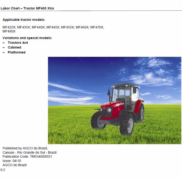 Massey Ferguson 425x, 435x, 440x, 445x, 455x Tractor Service Manual