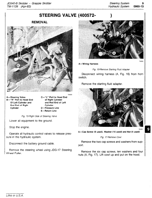 John Deere 540B Skidder & Grappled Skidder Technical Service Manual tm1139a 