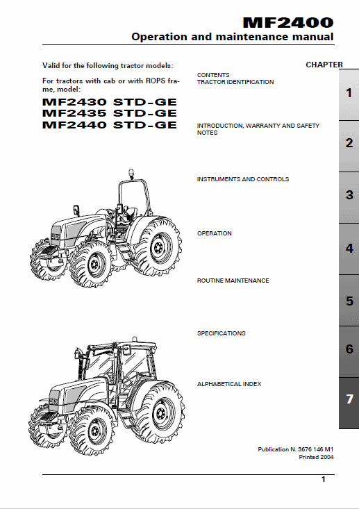 Massey Ferguson 2430, 2435, 2440 Tractor Service Manual