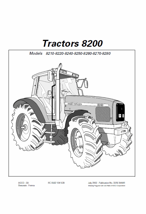 Massey Ferguson 8210, 8220, 8240, 8250 Tractor Service Manual