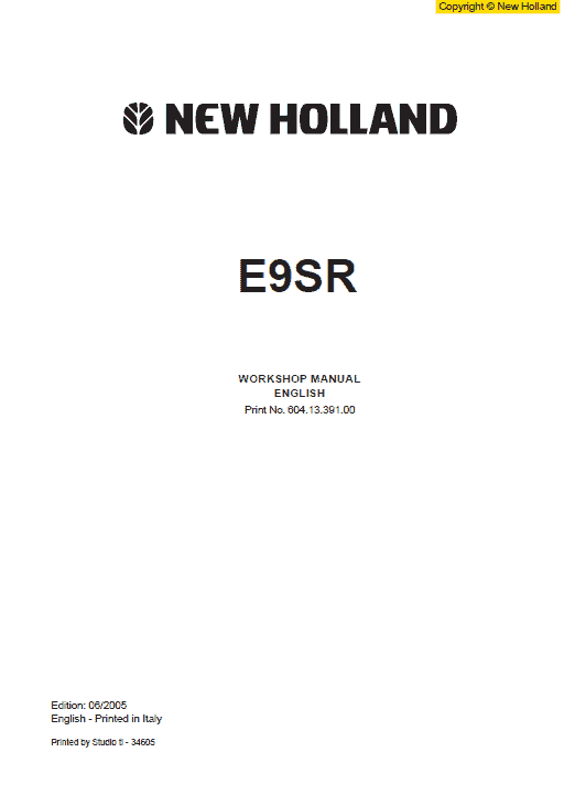 New Holland E9sr Mini Excavator Service Manual