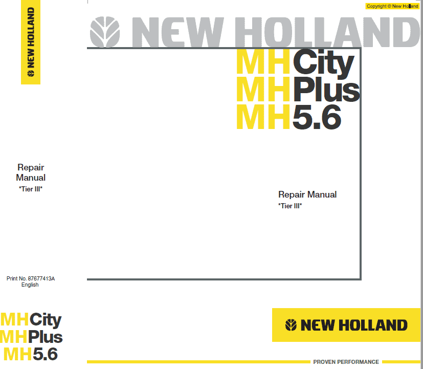 New Holland Mh5.6, Mh City And Mh Plus Excavator Manual