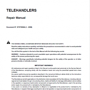 New Holland Lm1133 Telehandlers Service Manual