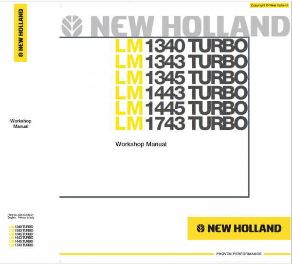 New Holland Lm1340, Lm1342 And Lm1345 Telehandlers Manual