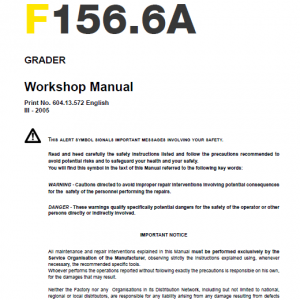 New Holland F156.6 And F156.6a Grader Service Manual
