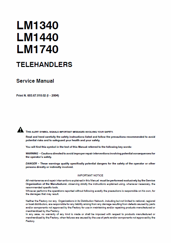 New Holland Lm1440, Lm740 Telehandlers Service Manual