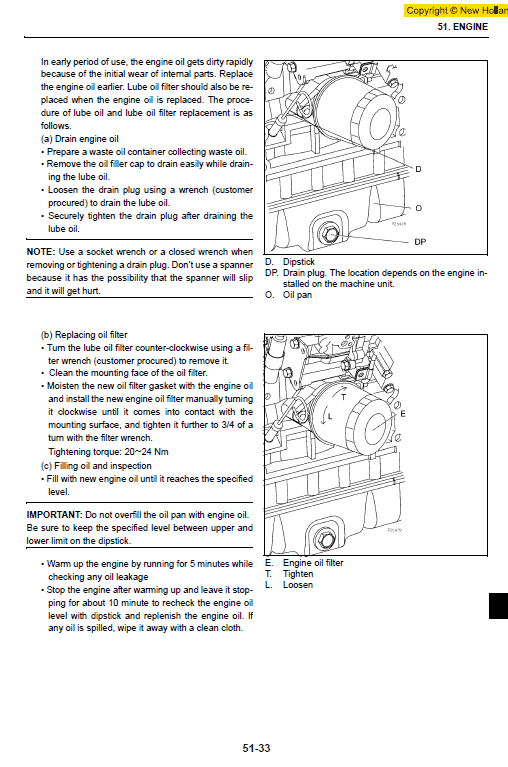 New Holland E40.2sr And E50.2sr Mini Excavator Service Manual