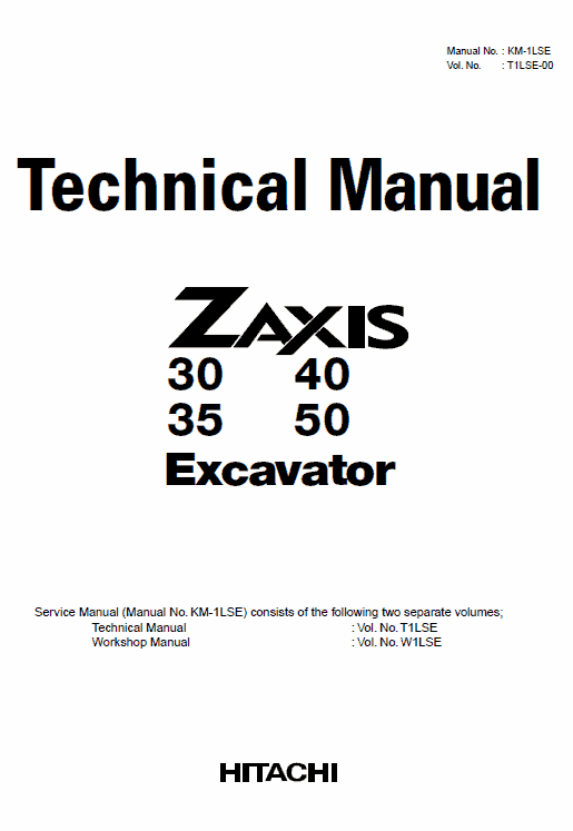 Hitachi Zx30, Zx35, Zx40 And Zx50 Zaxis Excavator Service Manual