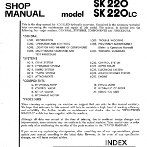 Kobelco Sk220 And Sk220lc Excavator Service Manual