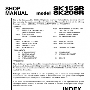 Kobelco Sk15sr And Sk20sr Excavator Service Manual