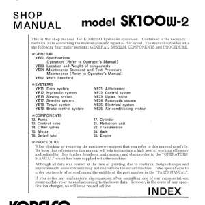 Kobelco Sk100w-2 Excavator Service Manual