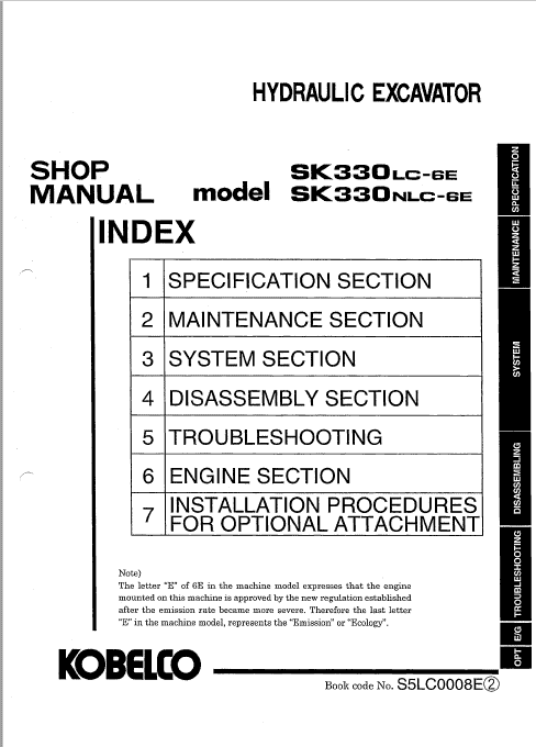 Kobelco Sk330lc-6e And Sk330nlc-6e Excavator Service Manual