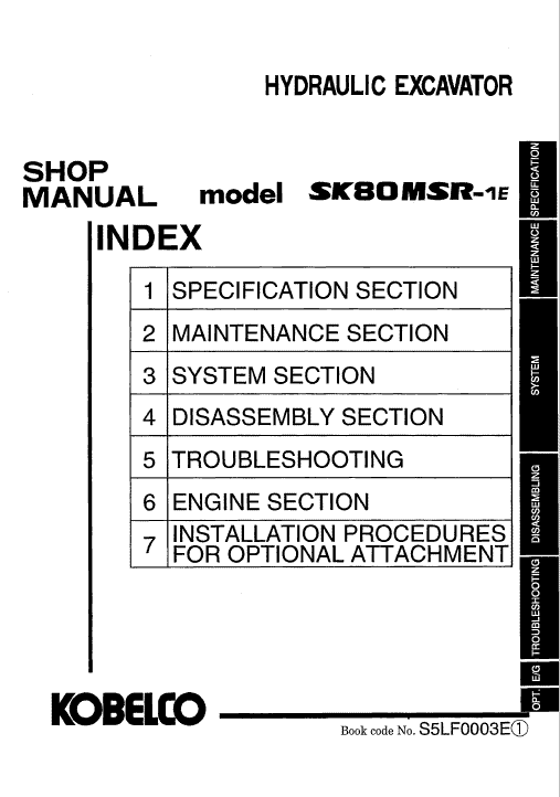 Kobelco SK80MSR-1E SK80CS-1E SK80MSR-1ES parts manual 