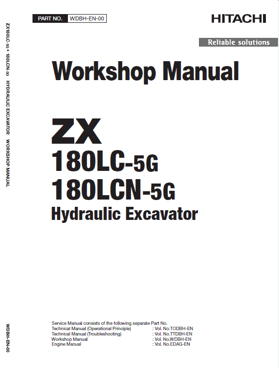 Hitachi Zx180lc-5b And Zx180lc-5g Excavator Service Manual