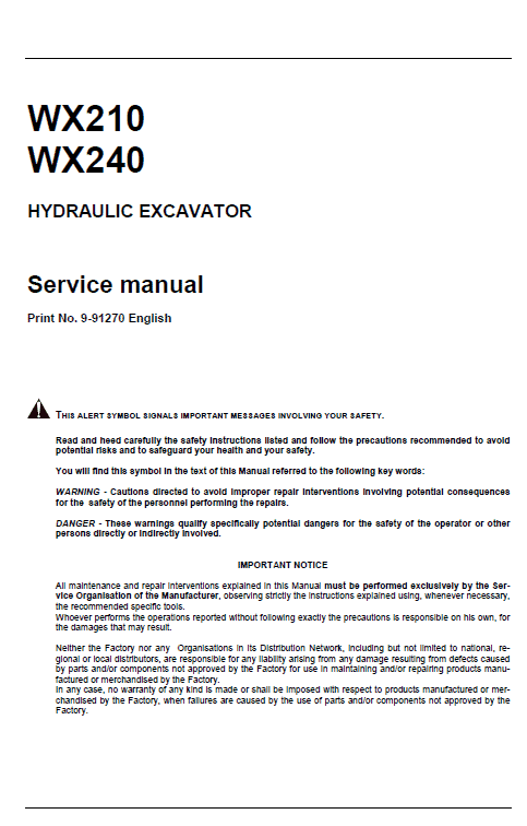 Case Wx210 And Wx240 Excavator Service Manual