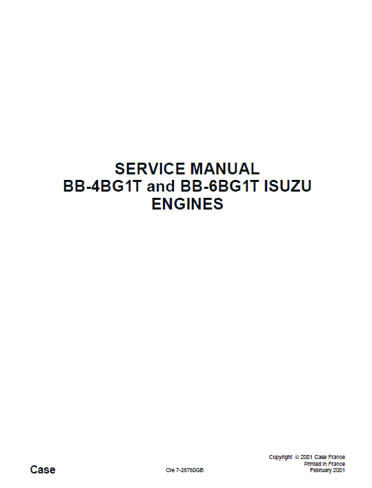 Isuzu Aa-4bg1t, Aa-6bg1, Bb-4bg1t And Bb-6bg1t Engines Service Manual