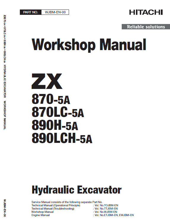 Hitachi Zx870-5a And 890h-5a Excavator Service Manual