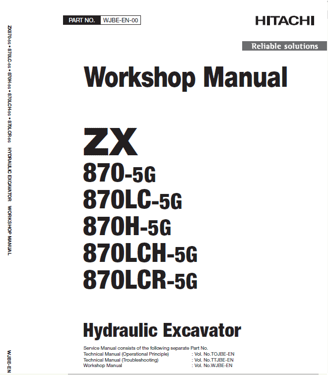 Hitachi Zx870-5g Excavator Service Manual