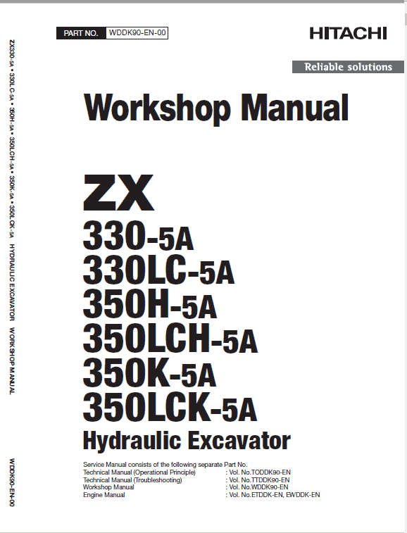 Hitachi Zx330-5a, Zx330lc-5a And Zx350lch-5a Zaxis Excavator Manual
