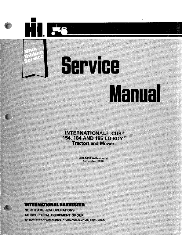 International Cub 154 184 185 Lo Boy Tractor Mower Service Shop Repair Manual IH 