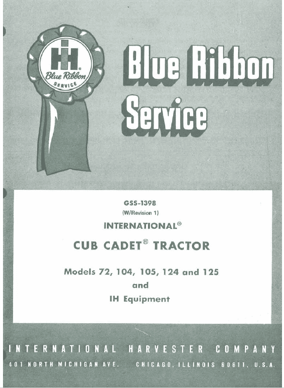 Cub Cadet 72, 104, 105, 124 And 125 Tractor Manual