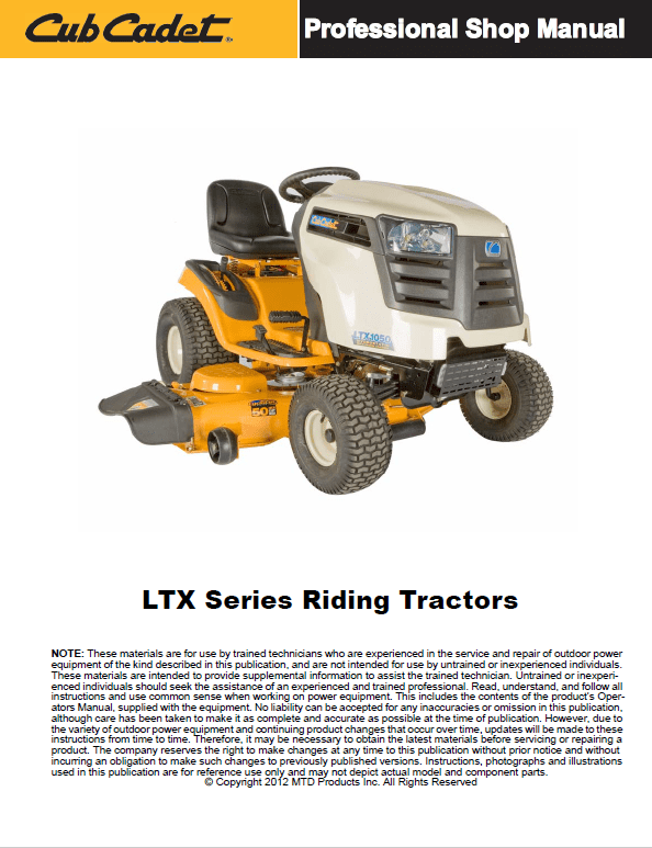 Cub Cadet Ltx Series Tractors Service Manual