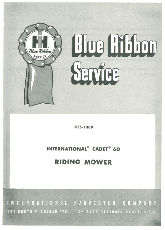 Cub Cadet Model 60 Riding Mower Service Manual