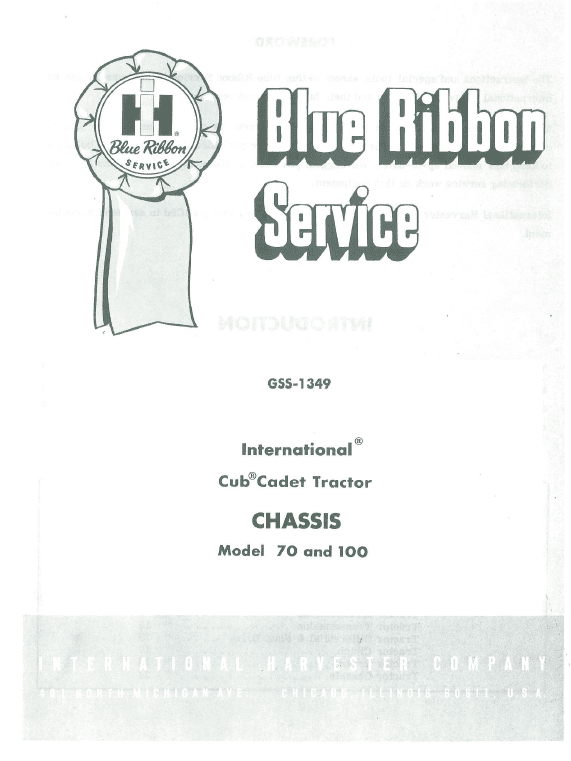 Cub Cadet 70 And 100 Tractor Service Manual