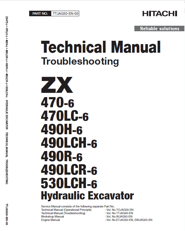 Hitachi Zx470-6, Zx490lch-6 And Zx530lch-6 Excavator Manual