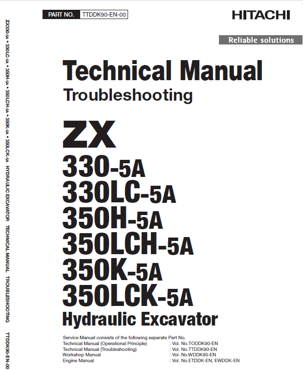 Hitachi Zx330-5a, Zx330lc-5a And Zx350lch-5a Zaxis Excavator Manual