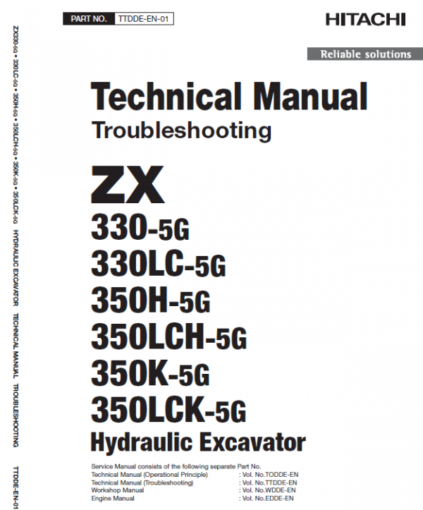 Hitachi Zx330-5g, Zx330lc-5g And Zx350lch-5g Zaxis Excavator Manual