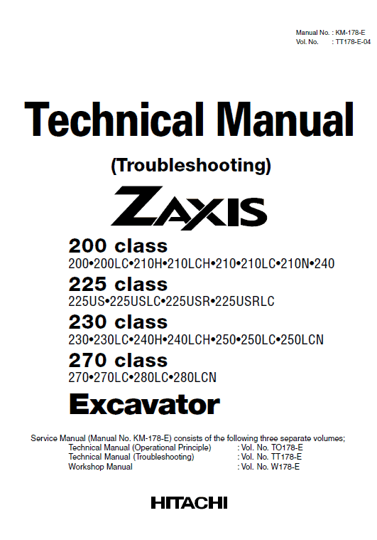 Hitachi Zx200, Zx225usr, Zx230 And Zx270 Zaxis Excavator Manual
