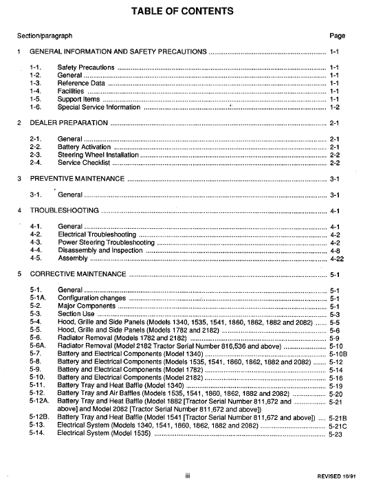 Cub Cadet 1340, 1535, 1541 And 1782 Service Manual