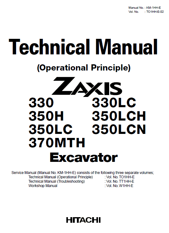 Hitachi Zx330, Zx330lc, Zx350lch, Zx370mth Zaxis Excavator Manual